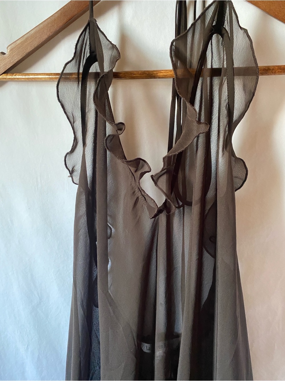 La Vie En Rose Sheer Ruffled Swim Coverup in Dark Brown - Picture 4 of 7